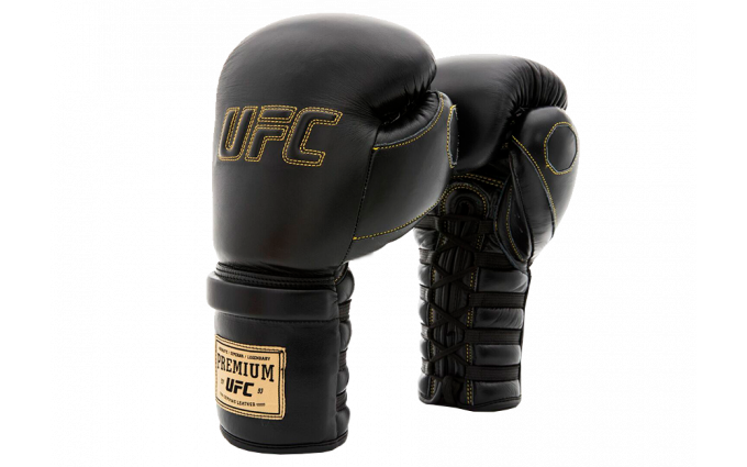 Премиальные тренировочные перчатки на шнуровке UFC (Черные 14 Oz)